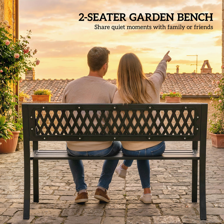 Garden Bench with Floral Backrest and Armrests, 2-Seater