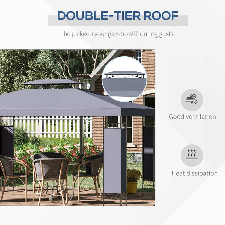 10' x 13' Grey Double Roof Patio Gazebo with Corner Frame