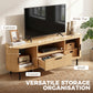 TV Stand for TVs up to 60", Modern Entertainment Center with Curved Sliding Doors and Storage, Natural Wood