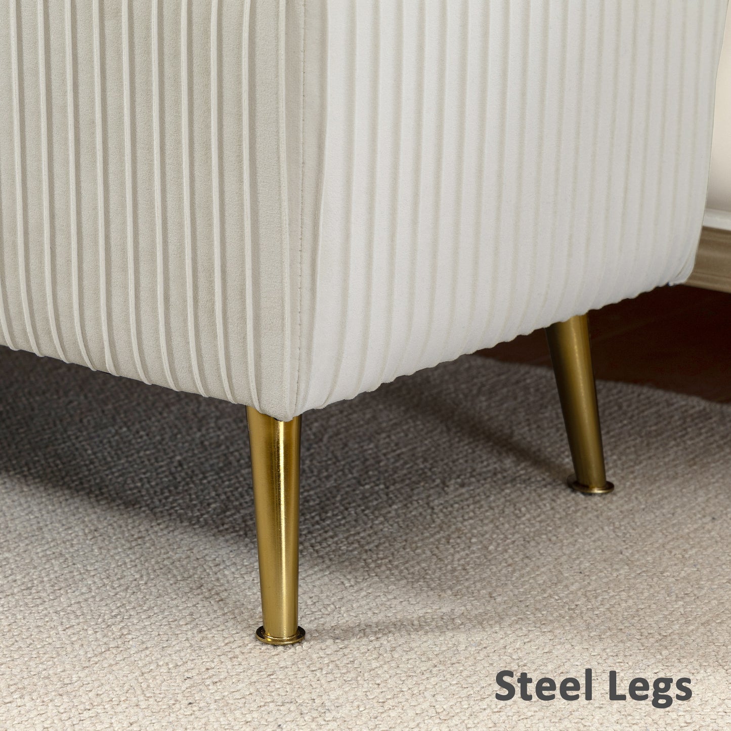 Storage Ottoman Bench, 43 Inch Large Storage Chest with Steel Legs and Padded Seat, Foot Rest, Load 485 lbs, Beige