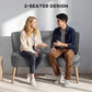 Modern 2 Seater Sofa, Upholstered Two Seater Couch with Rubber Wood Legs, Grey
