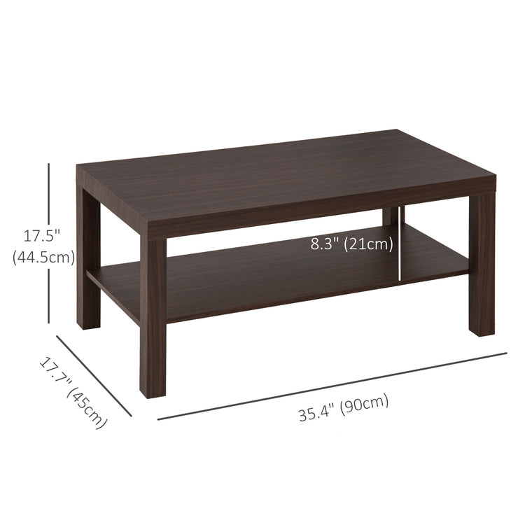 2-Tier Coffee Table with Storage Shelf - Walnut