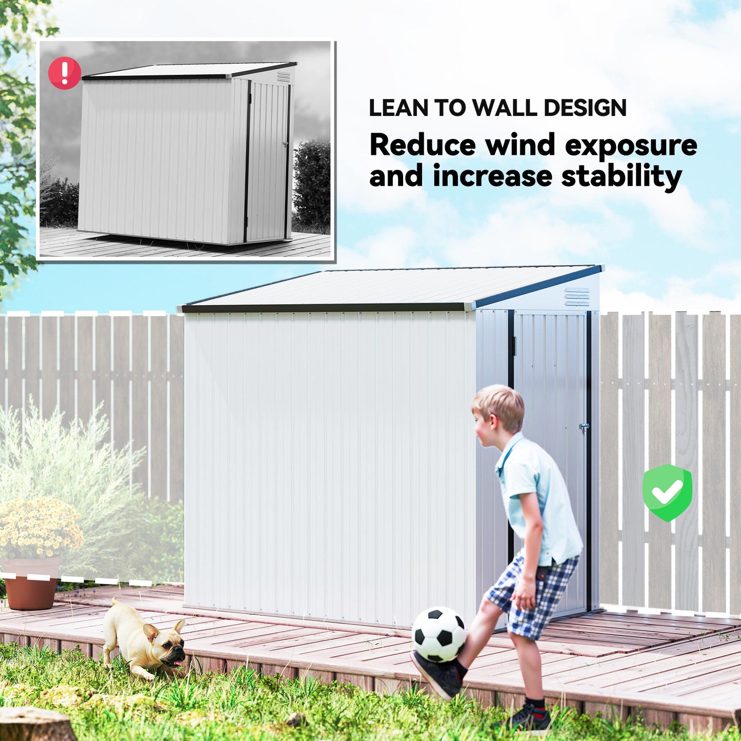 Outdoor Storage Shed Lean to Shed Outdoor Metal Tool Shed with Lockable Door and Air Vents, Dark Grey