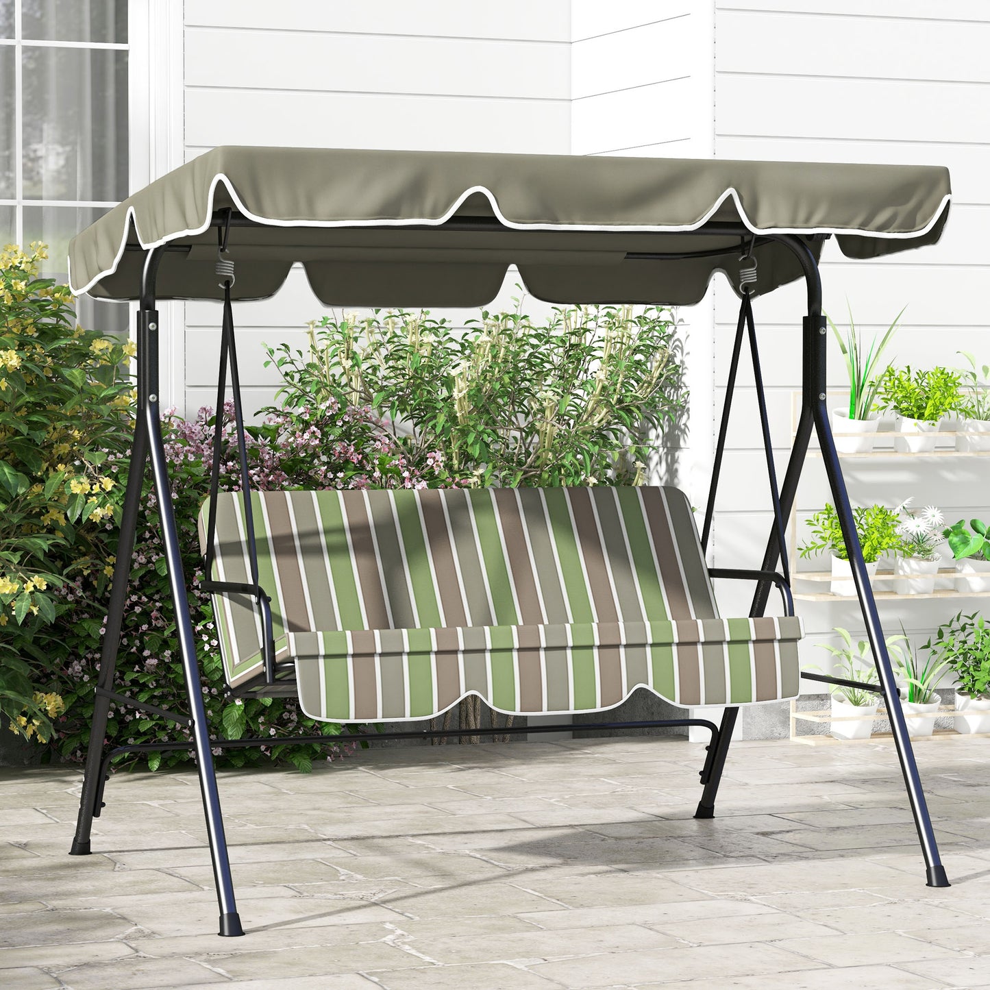 3-Seater Outdoor Porch Swing with Adjustable Canopy, Patio Swing Chair for Garden, Poolside, Backyard, Red