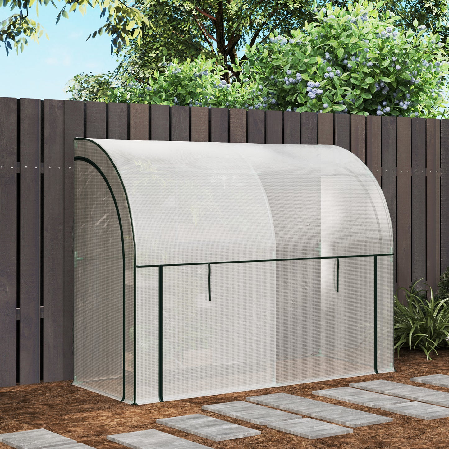 Walk-in Lean-to Greenhouse, Outdoor Gardening Green House with Zipper Roll-up Doors and Window
