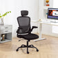 Ergonomic Office Chair, Mesh Desk Chair with Adjustable Headrest, Lumbar Support and Height, Flip-Up Armrests, Black