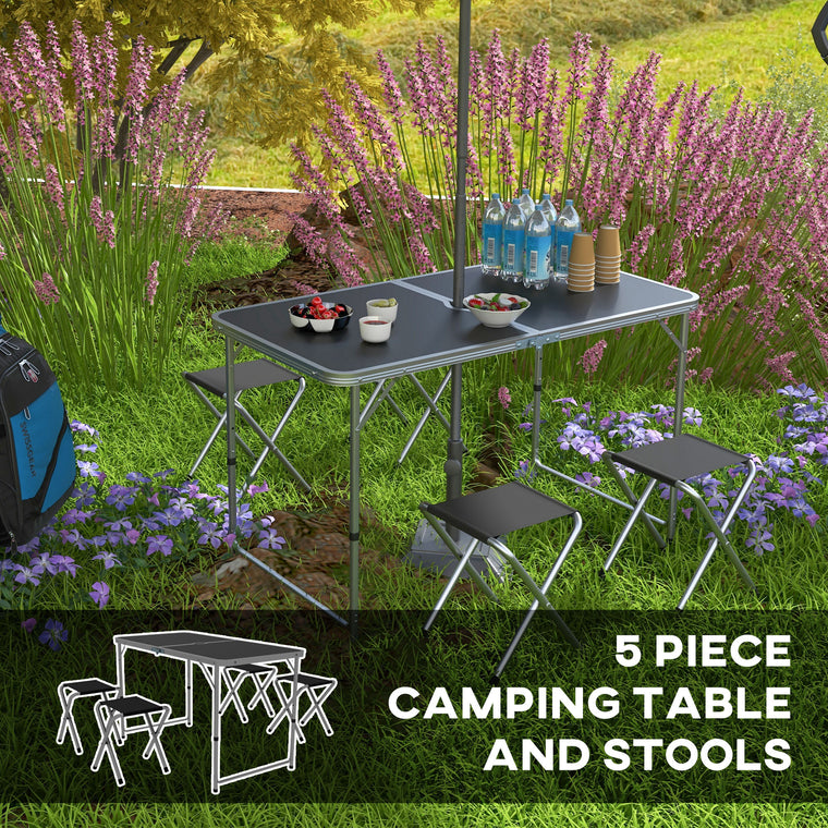 Black Folding Picnic Table with Adjustable Height