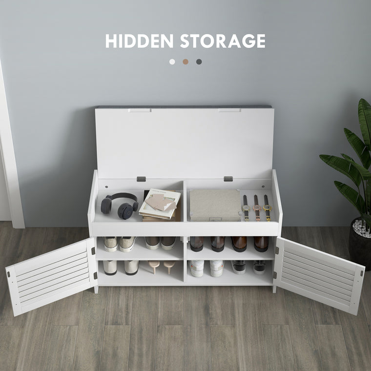 35.4" Entryway Shoe Bench with Cushion and Storage - White