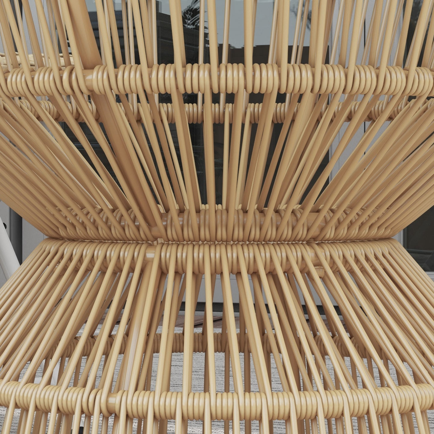 Rattan Outdoor Coffee Table, Patio End Table with Tempered Glass Tabletop & Steel Frame, Wicker Furniture, Nature Wood