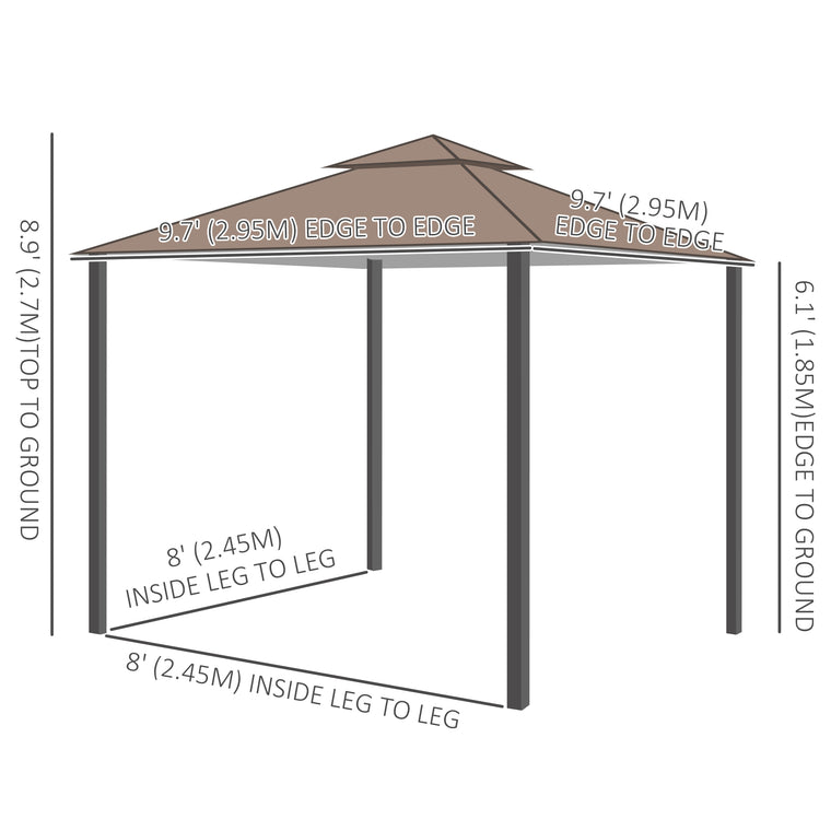 10' x 10' Coffee Double-Tier Gazebo with Metal Frame