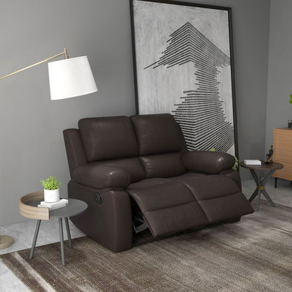 Leather Reclining Loveseat with Footrest - Brown
