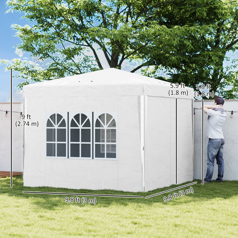 10' x 10' White Height-Adjustable Pop-Up Canopy with Sidewalls