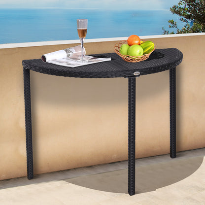 Half-Round PE Rattan Side Table with Metal Frame - Black