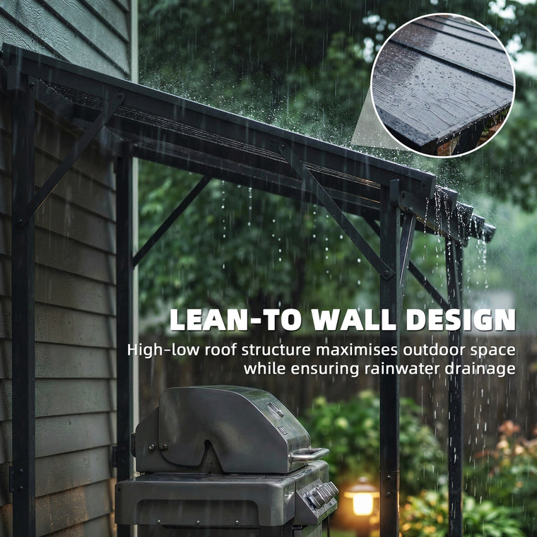 Hardtop Lean-To Grill Gazebo with Polycarbonate Roof