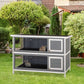 2 Tier Wooden Rabbit Hutch Bunny Pet House Wooden Coop Run, Grey