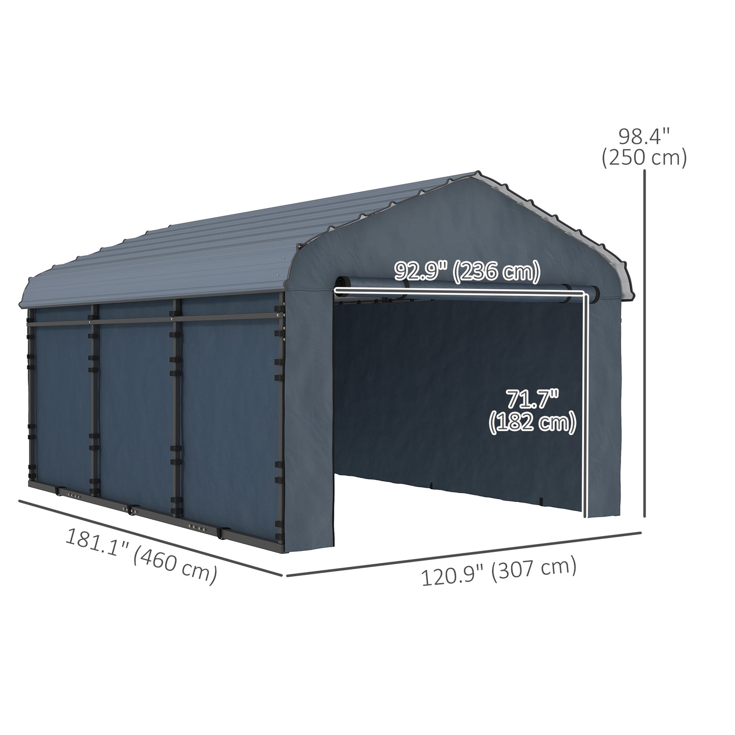 Metal Carport, Heavy Duty Garage Car Shelter with Galvanized Metal Roof and Removable Sidewalls, Light Grey