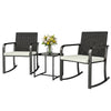 3 Pieces Rocking Bistro Set Outdoor Patio Furniture Set with Cushions, Glass Coffee Table for Balcony, Cream White