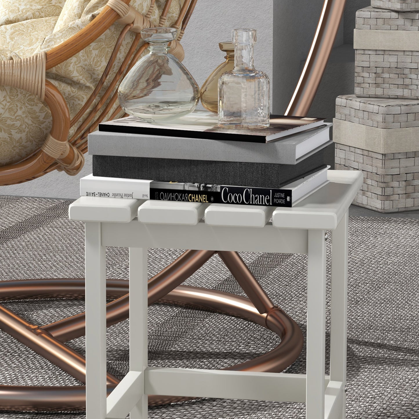 Side Table, Square Patio End Table, Weather Resistant 15" Outdoor HDPE Table for Porch, Balcony, White