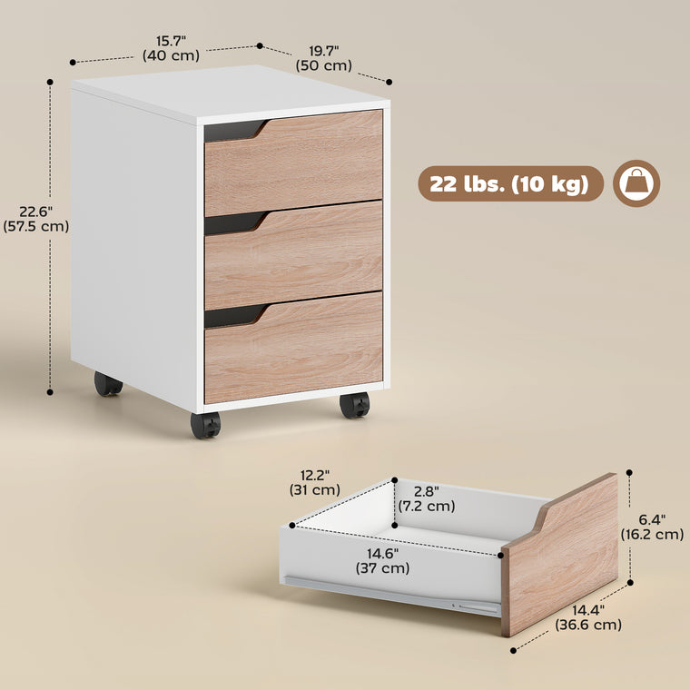 3-Drawer Mobile Filing Cabinet with Wheels