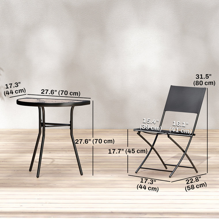 3-Piece Bistro Set with Folding Chairs and Glass Table