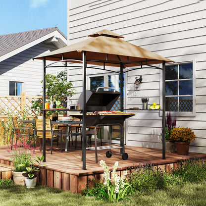 8' x 5' Khaki BBQ Grill Gazebo with Double-Tiered Canopy