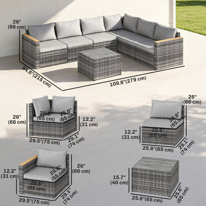 7-Piece Wicker L-Shaped Sectional Sofa with Coffee Table