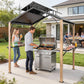 8 x 6ft Hardtop Grill Gazebo, BBQ Gazebo with Metal Double Roof, Outdoor Grill Canopy with Wood-Grain Aluminum Frame