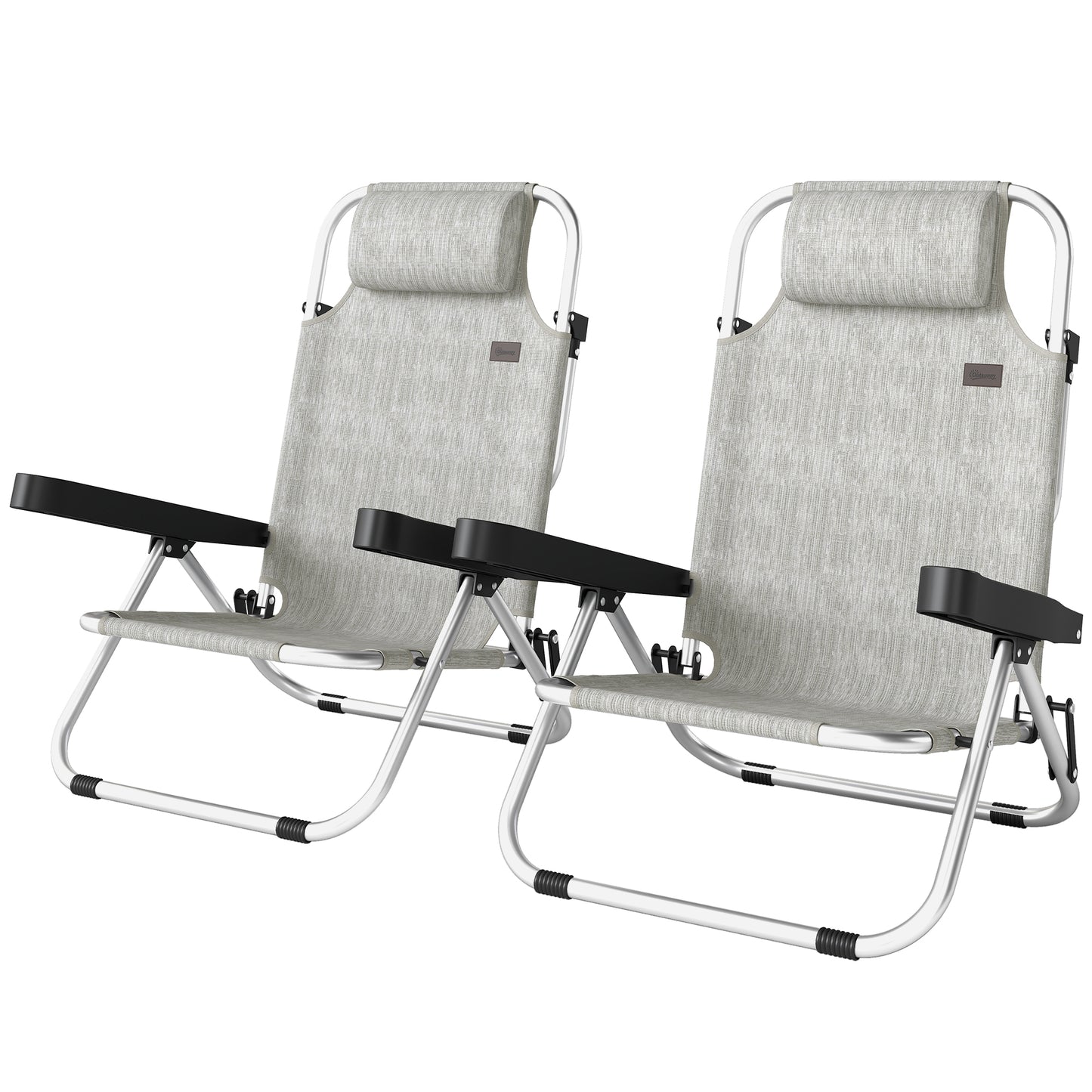 Folding Beach Chair Set of 2, Reclining Backpack Beach Camping Chairs with 4-Position Adjustable Backrest