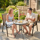 3 Pieces Bistro Set, Small Patio Furniture Set with Stackable Mesh Chairs, Glass Table for Garden, Light Mixed Brown