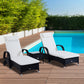 3 Pieces Wicker Patio Lounger Set with Table, Rattan Outdoor Lounge Chair Set with Cushions, Wheels, 5-Level Reclining Backrest, Headrest, Brown/Grey