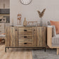 Industrial Sideboard Buffet Storage Cabinet Cupboard with 2 Doors, 3 Drawers and Shelves for Dining Room, Living Room, Brown