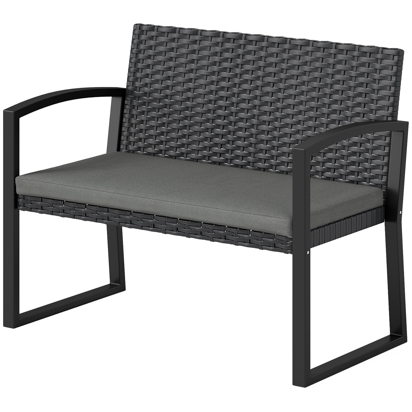 2 Seater Outdoor Bench, Rattan Garden Bench Loveseat with Cushion, Armrests, Steel Frame for Patio, Porch, Beige