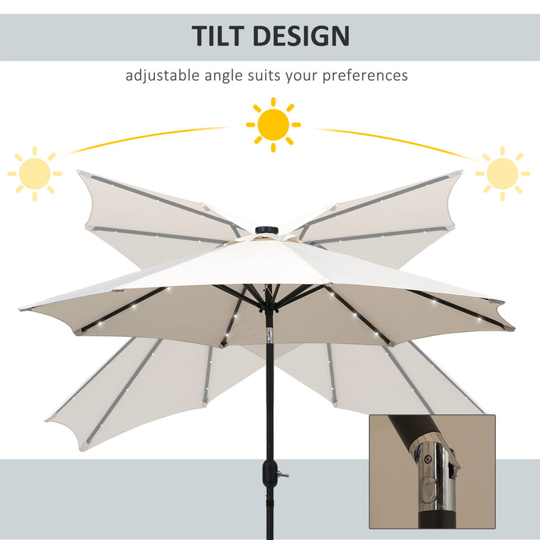 8.8ft Solar Patio Umbrella Outdoor Sunshade 24 LED Lights Tilt Canopy Cream
