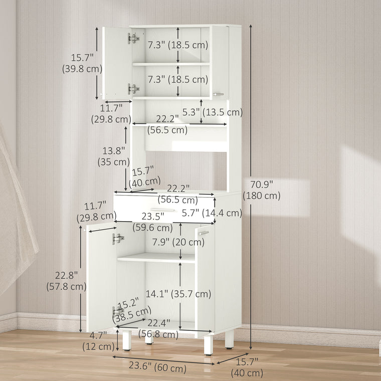 71" Kitchen Pantry with Hutch and Microwave Stand