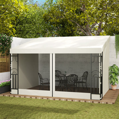 10' x 13' Beige Wall Pergola with UV-Resistant Curtains & Netting