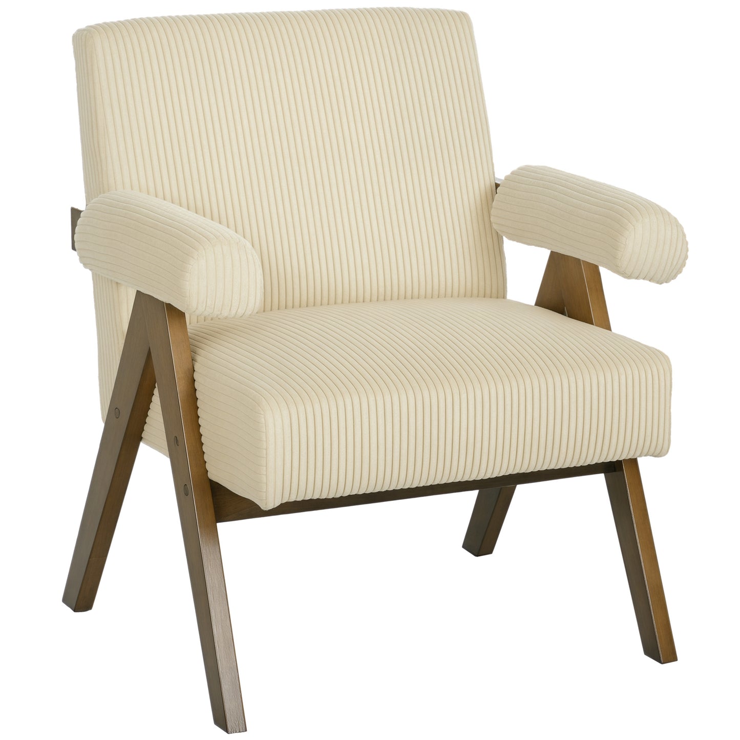 Corduroy Accent Chair Armchair with Wide Seat and Soft Padded Armrests for Reading, Bedroom, Beige