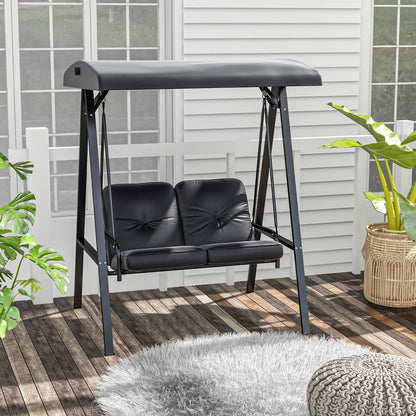 2-Seater Outdoor Porch Swing with Adjustable Canopy, Patio Swing Chair for Garden, Poolside, Backyard, Dark Blue - Black