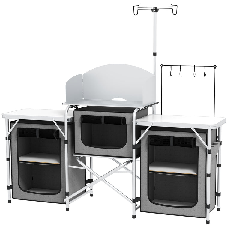 Grey Aluminum Folding Camping Kitchen with Fabric Cupboards
