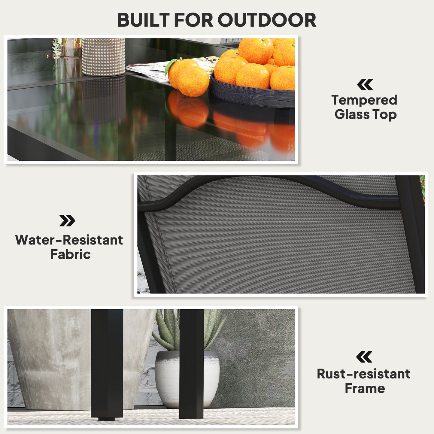 5 Piece Patio Dining Set with 4 Stackable Chairs, Tempered Glass Top, Rust-Resistant Metal Frame