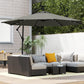 9.7 ft Cantilever Patio Umbrella with Solar Light, Garden Hanging Parasol with Cover, Tilt, Crank, Grey