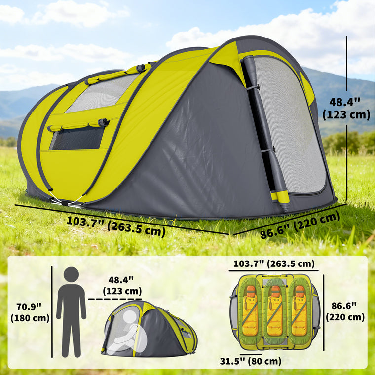 Yellow 4-Person Pop-Up Camping Tent with Carry Bag