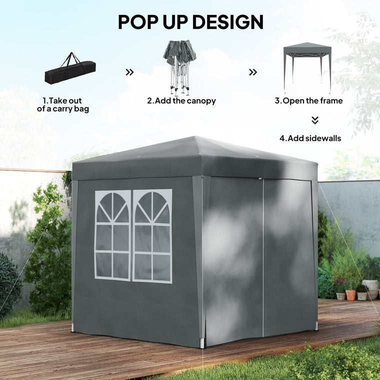 6.6' x 6.6' Grey Pop-Up Gazebo with Sidewalls & Carry Bag