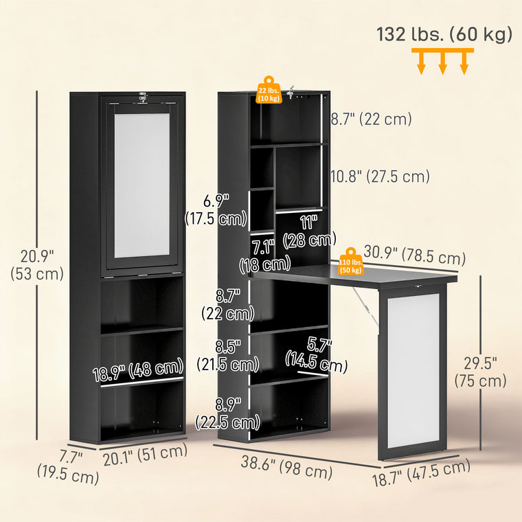 Fold-Out Wall Mount Desk with Whiteboard - Black