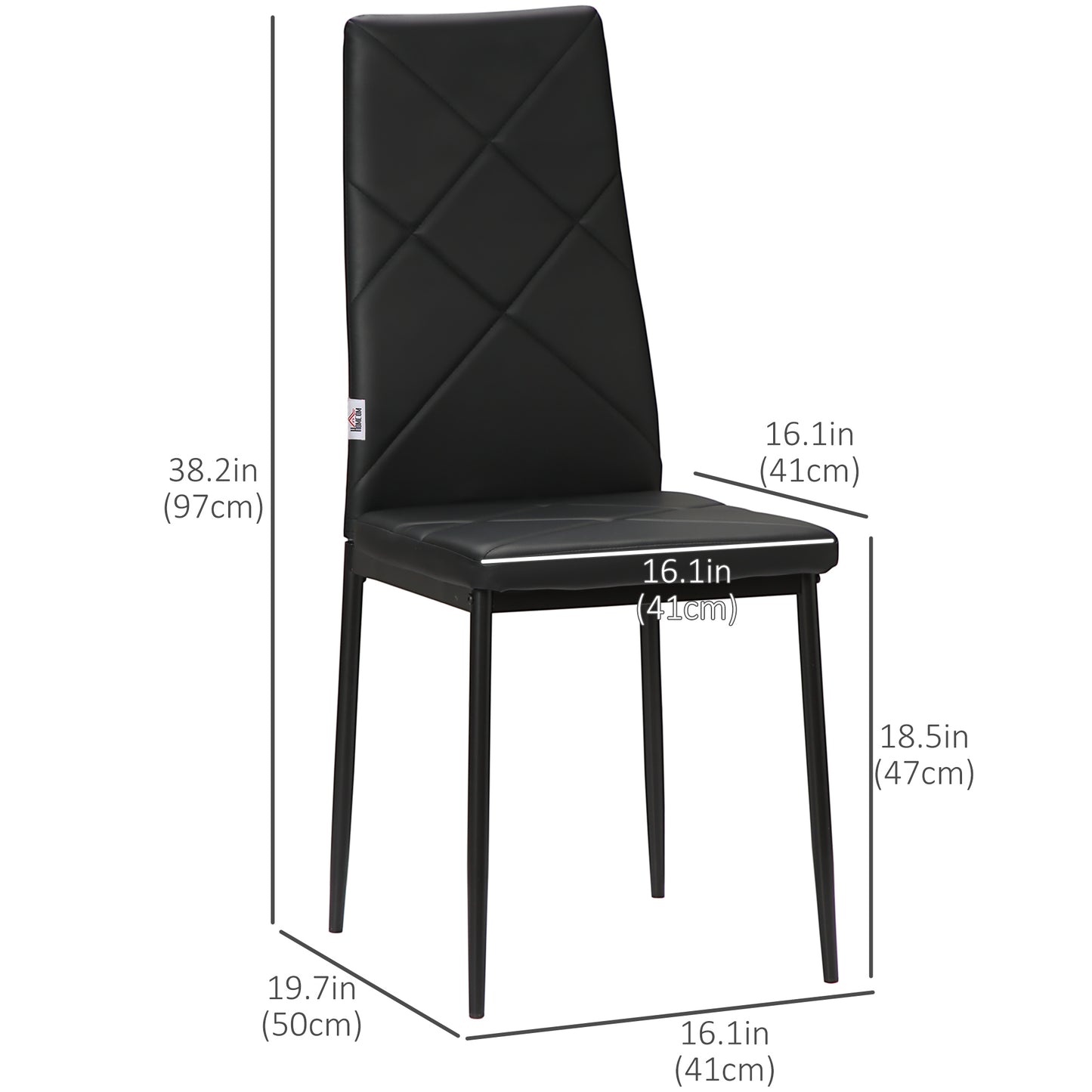 Dining Chairs Set of 4, Modern Accent Chair with High Back, Upholstery Faux Leather and Steel Legs for Living Room, Kitchen, Black