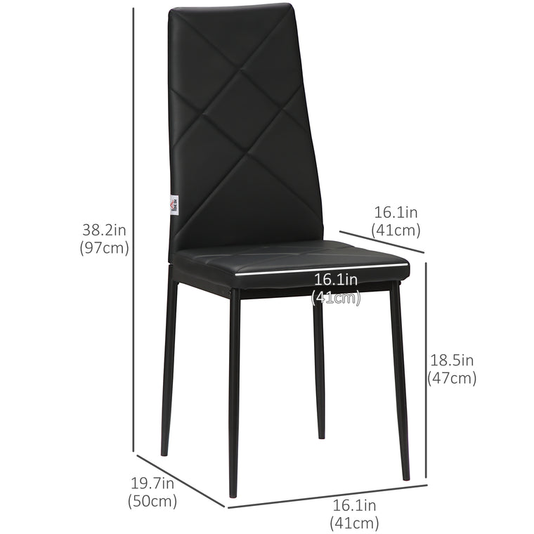 High-Back Faux Leather Dining Chairs Set of 4 - Black