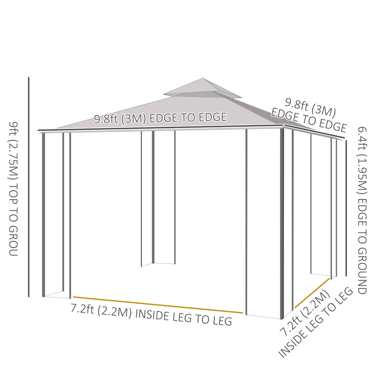 10' x 10' Brown Steel Gazebo with Curtains & Display Shelves