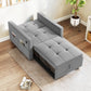 Convertible Chair Bed, Pull Out Sleeper Chair with USB, Adjustable Backrest, Small Velvet Futon Sofa Bed, Grey