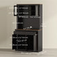 71" Pantry Cabinet with Microwave Space, Buffet with Hutch, 2 Drawers, Adjustable Shelves and Glass Doors, Black