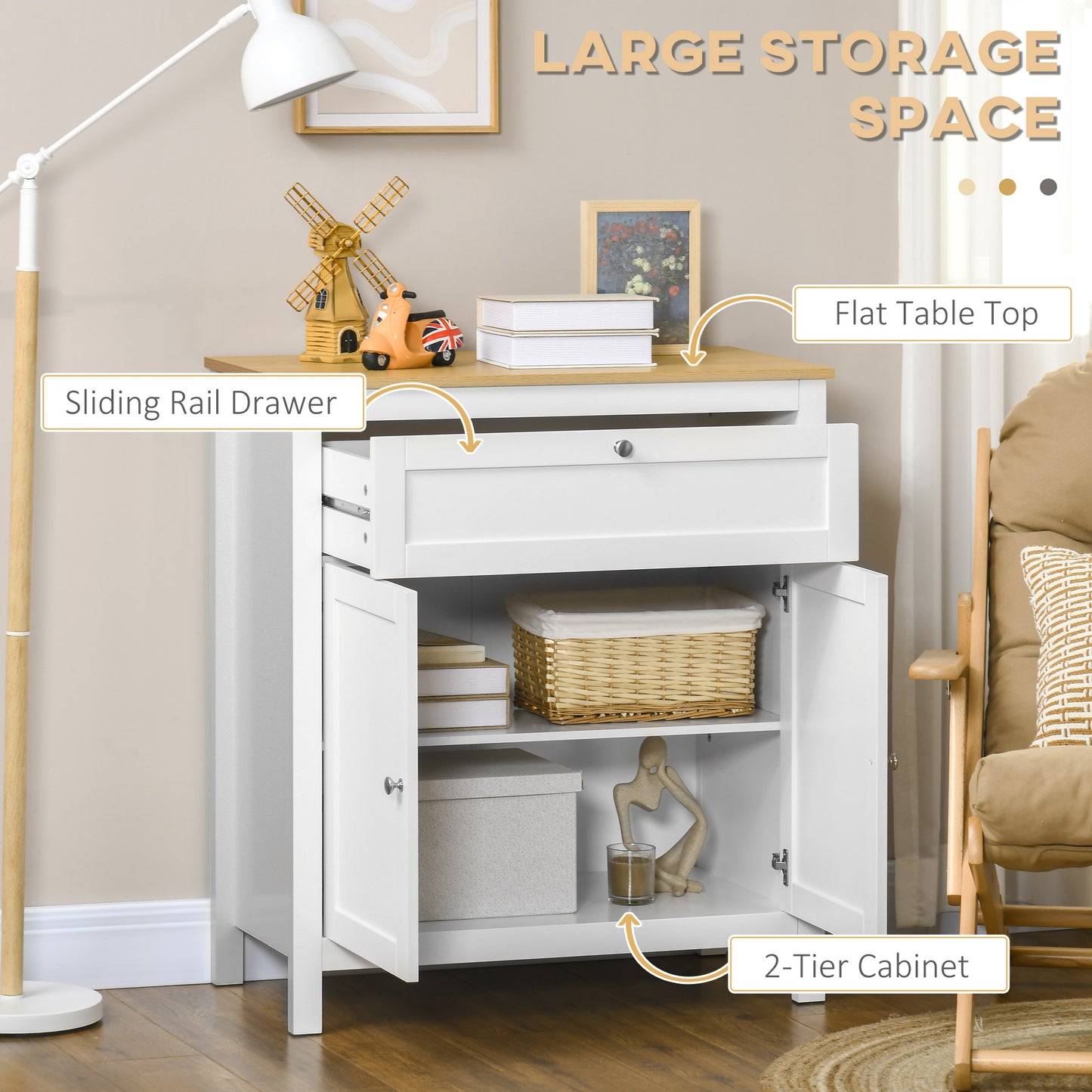 Sideboard Cabinet, Buffet Table with Drawer, Double Door Cupboard and Adjustable Shelf for Living Room, Entryway, White