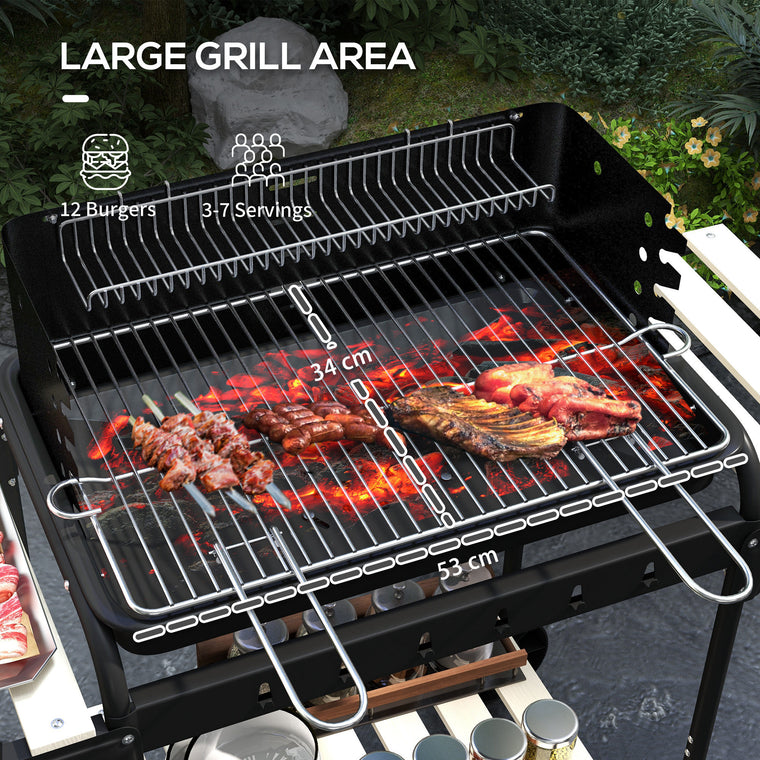 Black Charcoal BBQ Trolley with Ash Catcher & Wheels